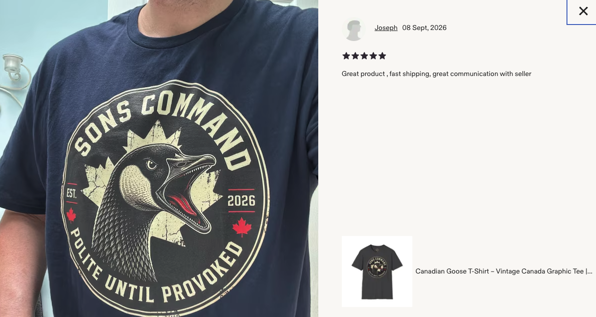 Joseph wearing the Sons Command Canada Goose T-Shirt